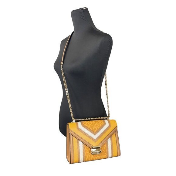 NEW Michael Kors Whitney Medium PVC Flap Chain Shoulder Bag Golden Rod Handbag - Picture 3 of 6